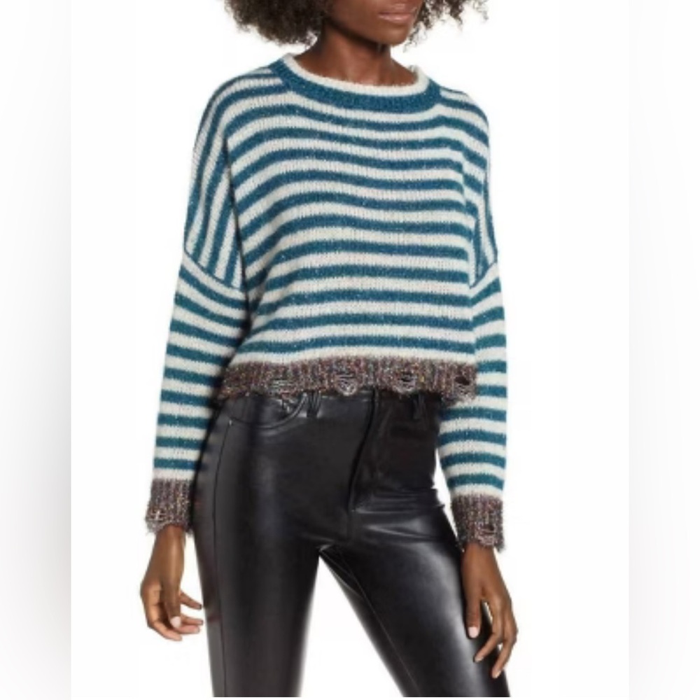 Prima Tinsel Stripe metallic crop Sweater Women's Green White XMAS Christmas XXL